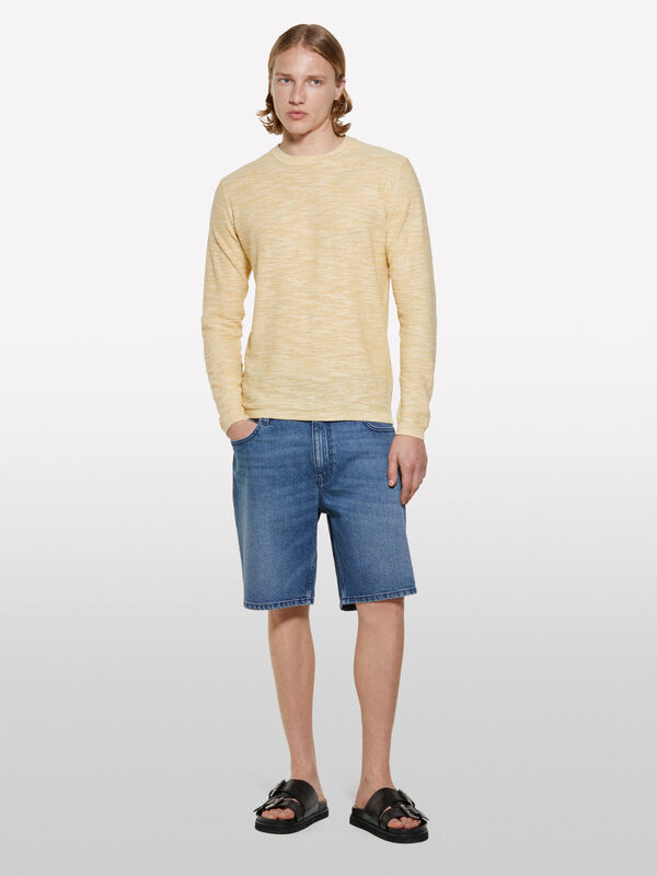 Pull jaune chiné Pull jaune chiné - pulls col rond pour homme | Sisley