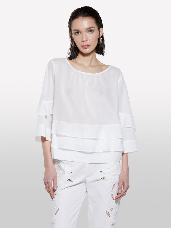 Blouse blanche à volants - blouses pour femme | Sisley