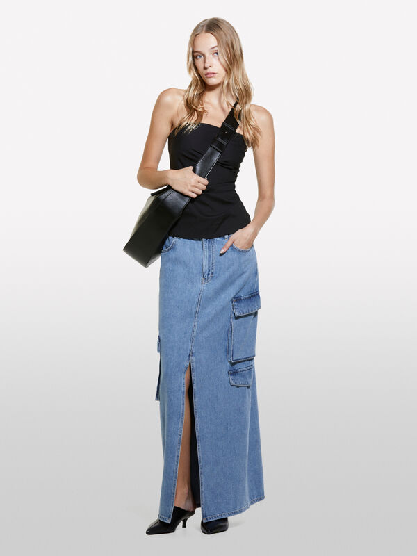 Jupe fendue en jeans - jupes longues femme | Sisley