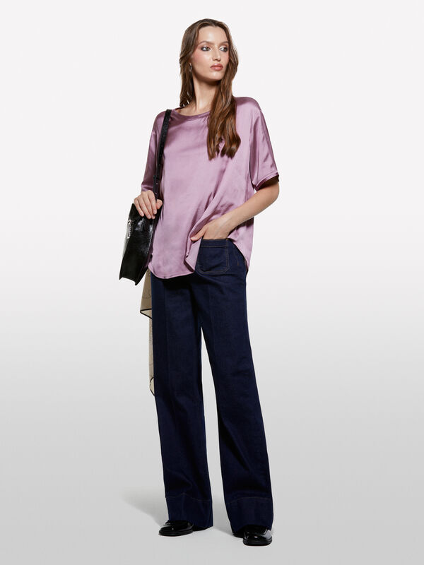 Chemisier oversize en satin mauve - blouses pour femme | Sisley