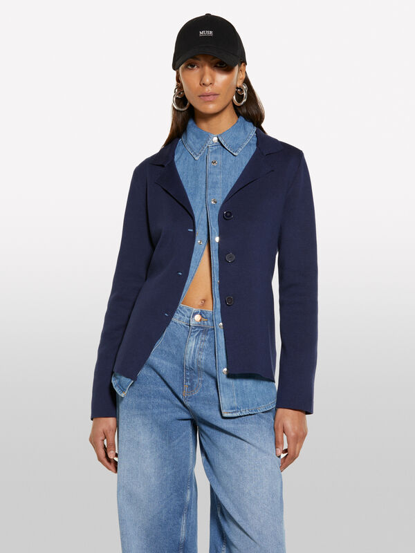 Blazer bleu foncé en maille - blazers pour femme | Sisley