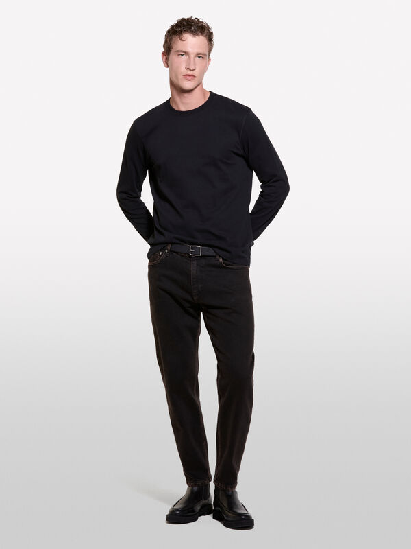 T-shirt noir à manches longues en 100 % coton bio - t-shirts à manches longues pour homme | Sisley
