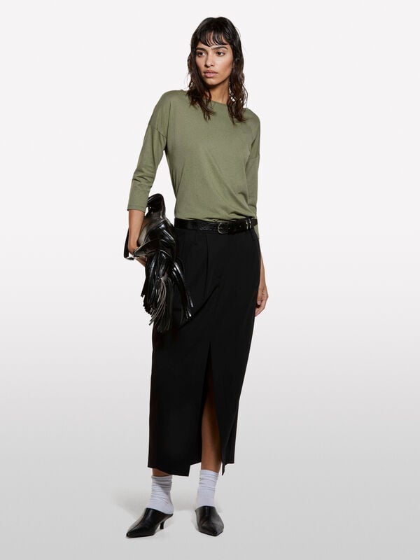 T-shirt col bateau vert militaire T-shirt col bateau vert militaire - t-shirts à manches longues pour femme | Sisley