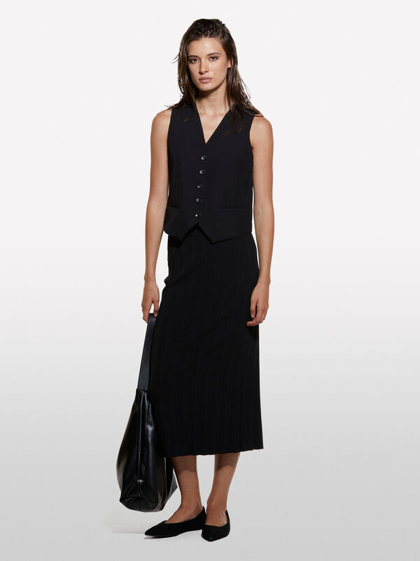 Jupe midi noire en maille - jupes midi, jupes mi-longues femme | Sisley