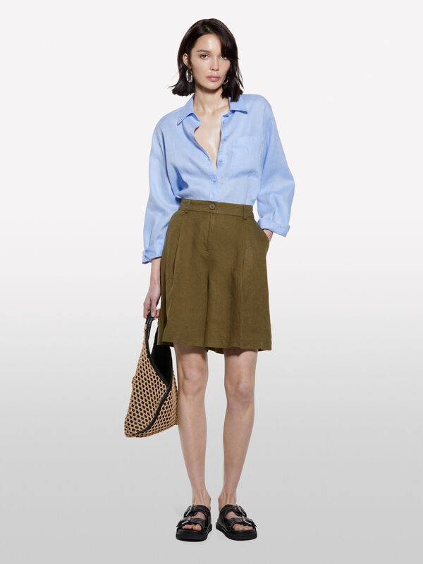Bermuda vert militaire en 100% lin - shorts pour femme | Sisley