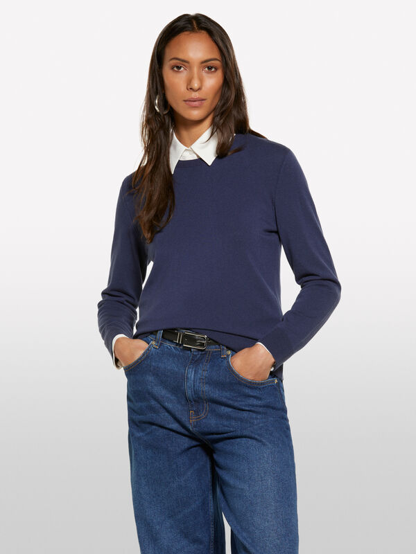 Pull bleu foncé à col rond - pulls col rond pour femme | Sisley