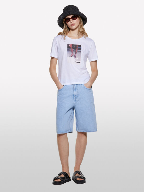 T-shirt blanc avec imprimé photographique - t-shirts à manches courtes pour femme | Sisley