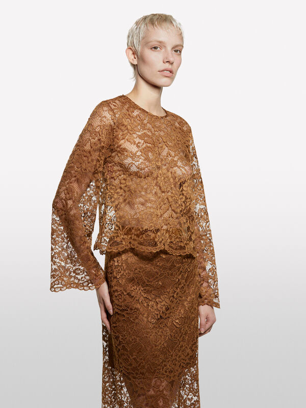 Chemisier en dentelle marron clair - blouses pour femme | Sisley