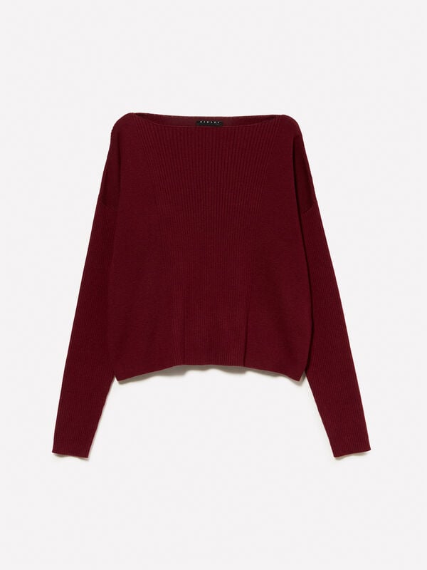 Pull bordeaux à encolure bateau Pull bordeaux à encolure bateau - pulls col rond pour femme | Sisley