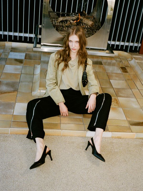 Pantalon palazzo noir zippé - pantalons palazzo pour femme | Sisley