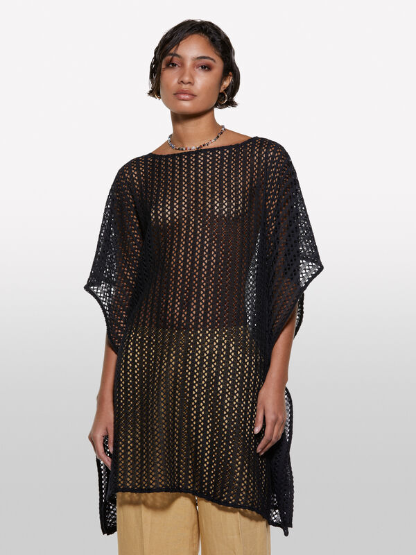 Caftan au crochet noir - robes courtes pour femme | Sisley