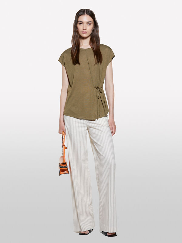 T-shirt vert militaire &agrave; lacets - t-shirts &agrave; manches courtes pour femme | Sisley