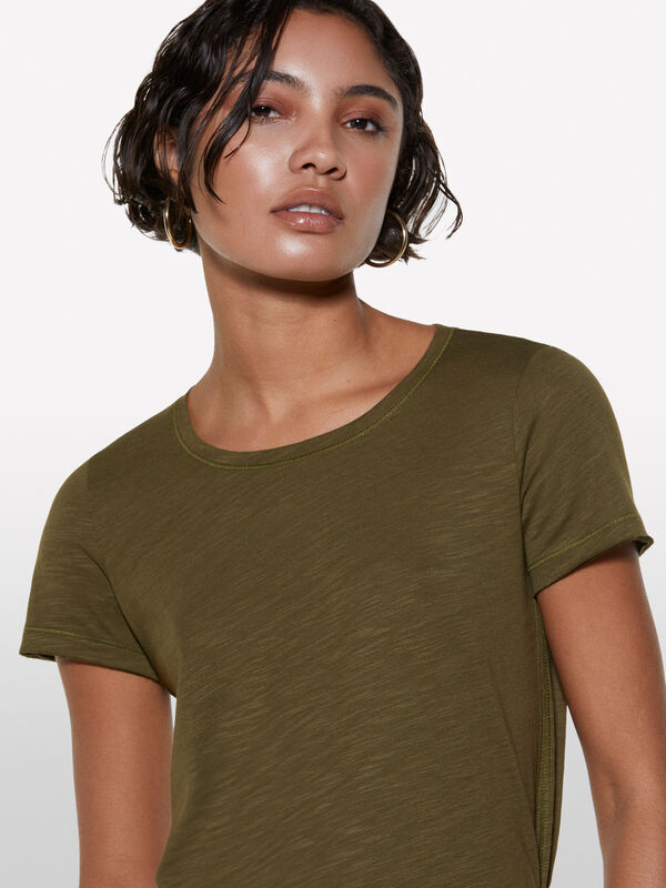 T-shirt vert militaire à encolure ronde - t-shirts à manches courtes pour femme | Sisley