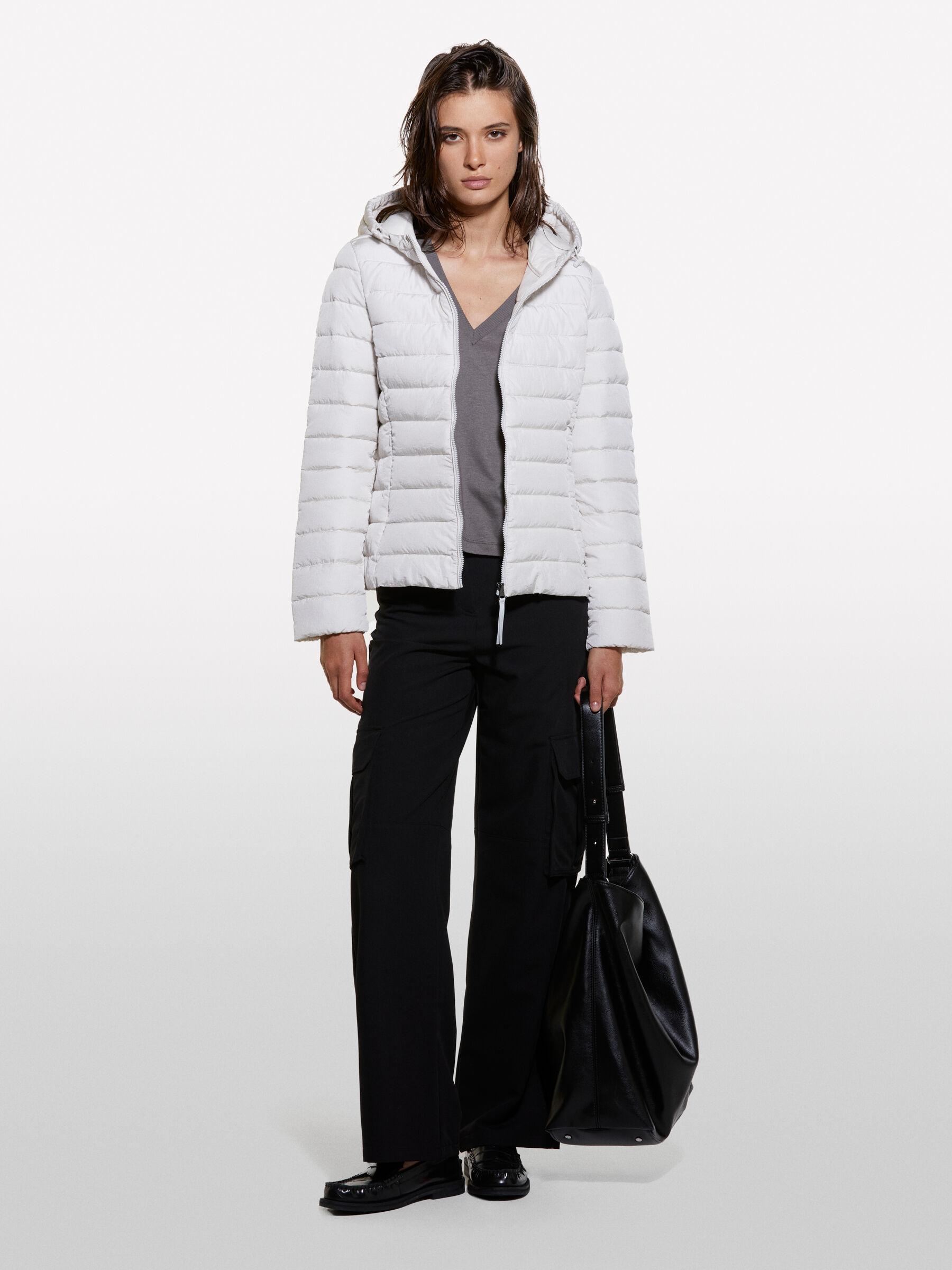 Blouson beige rembourre a capuche Beige Sisley