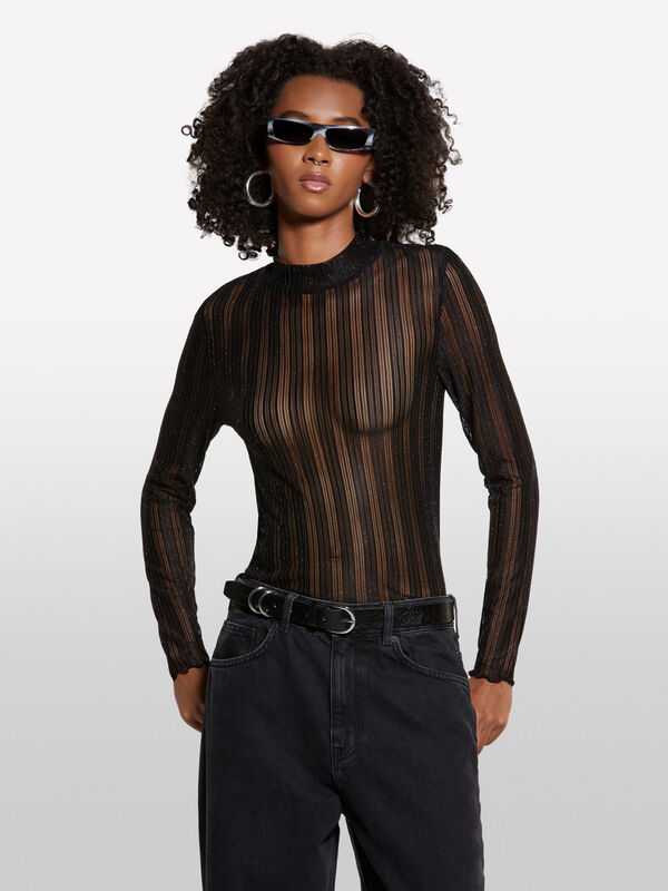 T-shirt noir transparent - t-shirts à manches longues pour femme | Sisley