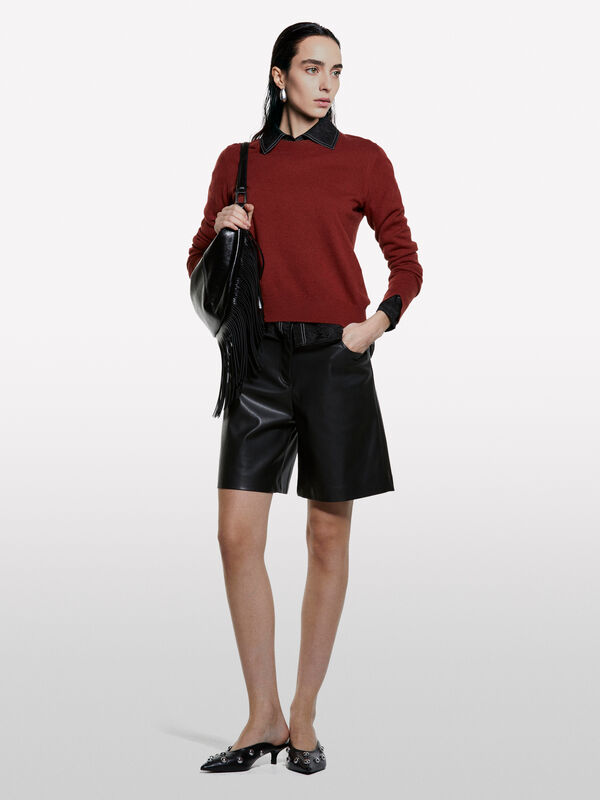 Pull ras du cou rouge brique - pulls col rond pour femme | Sisley