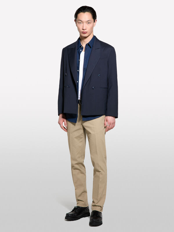 Chino texturé vert clair - pantalons slim pour homme | Sisley