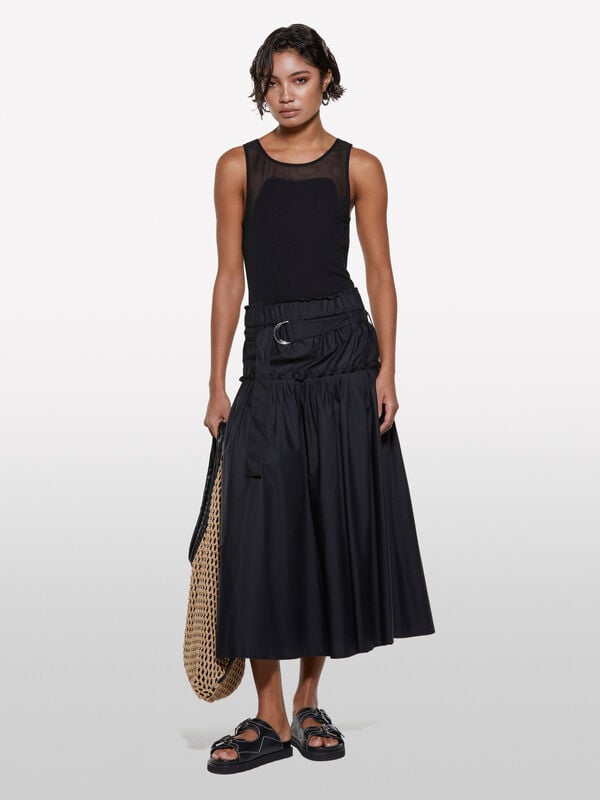 Jupe évasée noire avec ceinture - jupes midi, jupes mi-longues femme | Sisley