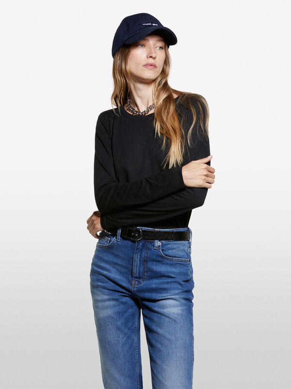 T-shirt noir à manches longues - t-shirts à manches longues pour femme | Sisley