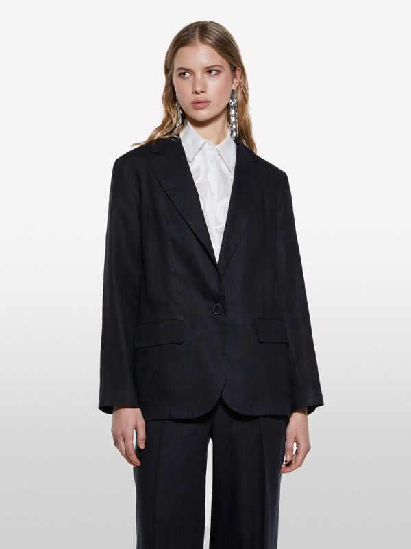 Blazer noir 100 % lin - blazers pour femme | Sisley