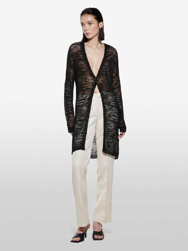 Gilet long noir - cardigans pour femme | Sisley