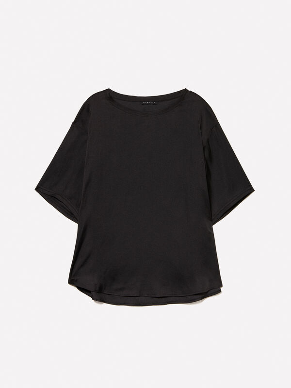Chemisier oversize en satin noir - blouses pour femme | Sisley