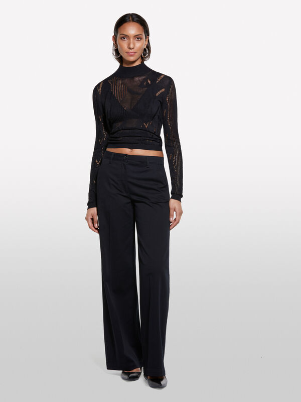 Pantalon wide leg noir - pantalons palazzo pour femme | Sisley