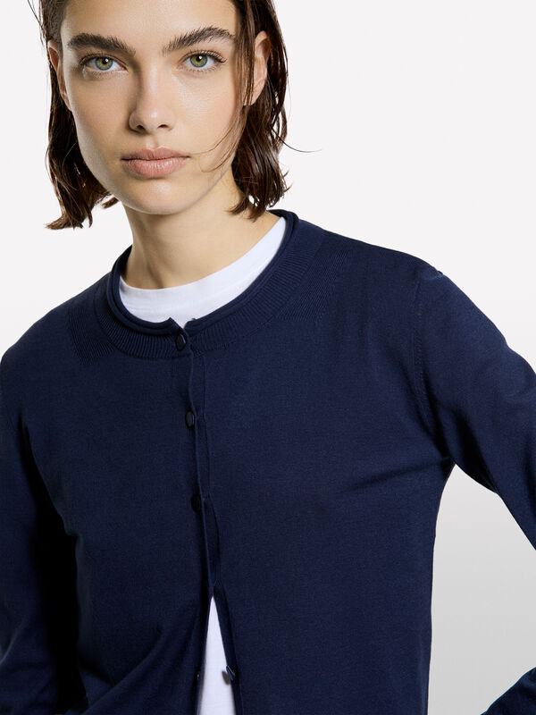 Cardigan coupe r&eacute;guli&egrave;re bleu marine - cardigans pour femme | Sisley