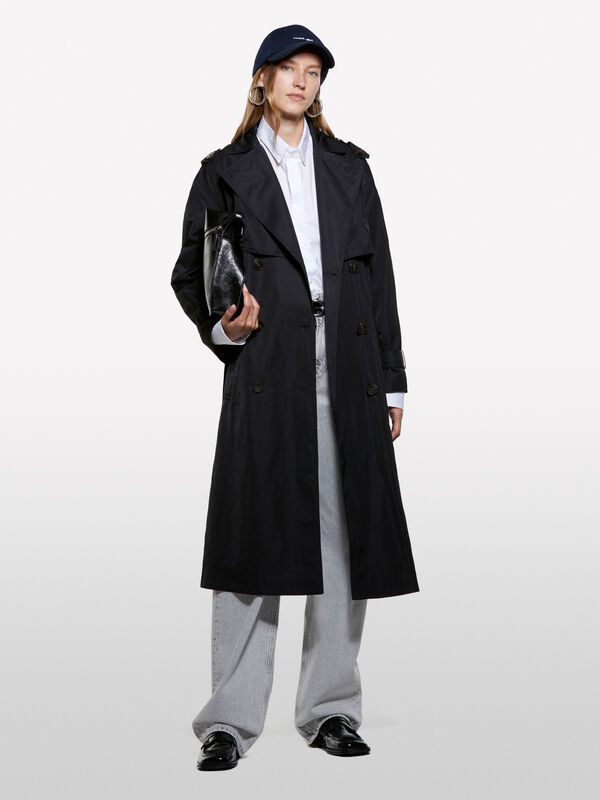 Trench-coat noir coupe confortable avec ceinture - trenchs et imperméables pour femme | Sisley