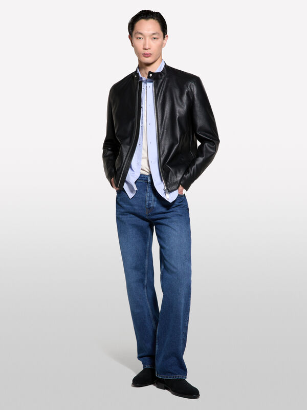 Blouson biker ajusté noir - vestes et blousons pour homme | Sisley