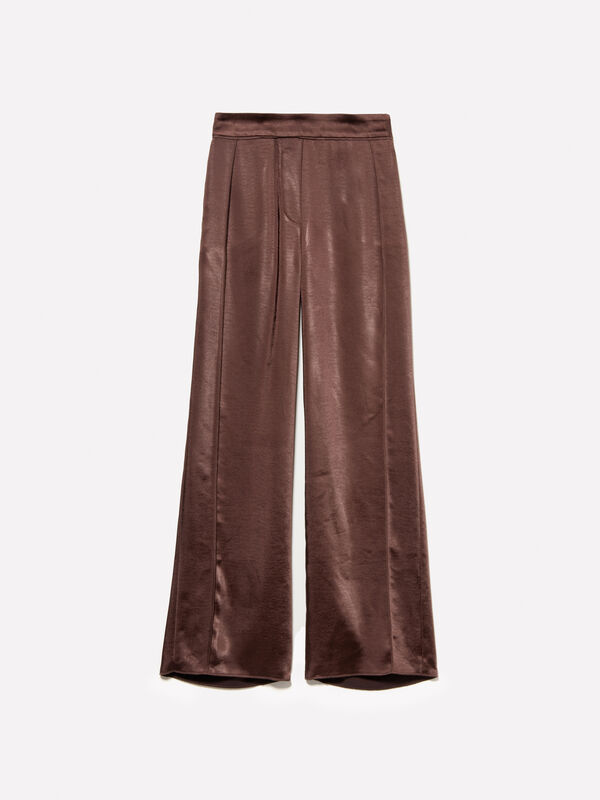 Pantalon palazzo marron en satin - pantalons palazzo pour femme | Sisley