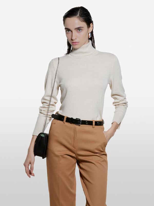 Pull col roulé beige - pulls col montant pour femme | Sisley