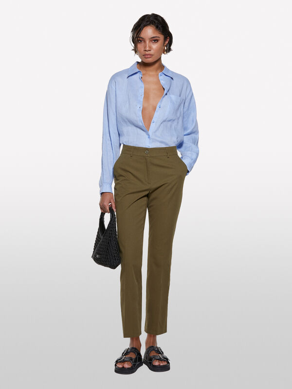Pantalon flare vert militaire - pantalons évasés pour femme | Sisley