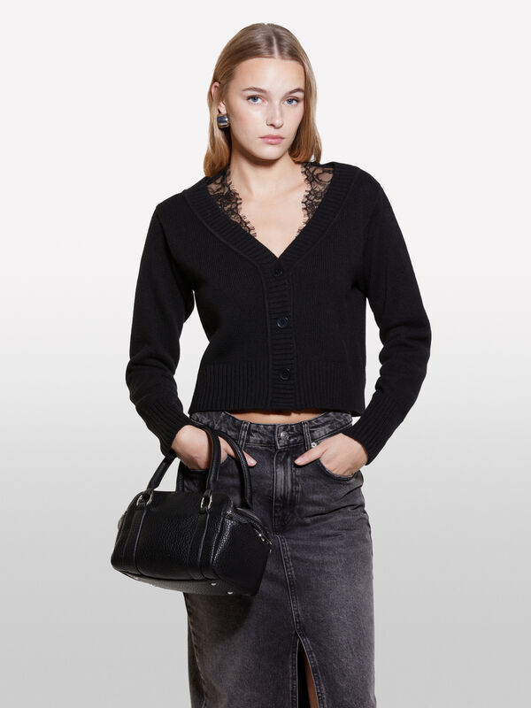 Gilet noir avec dentelle - cardigans pour femme | Sisley