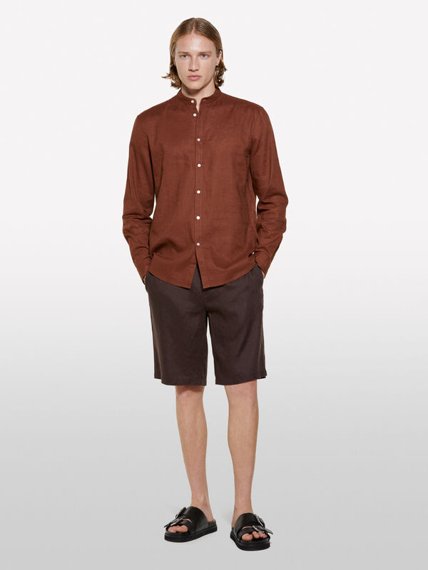 Bermuda marron foncé 100 % lin - shorts pour homme | Sisley