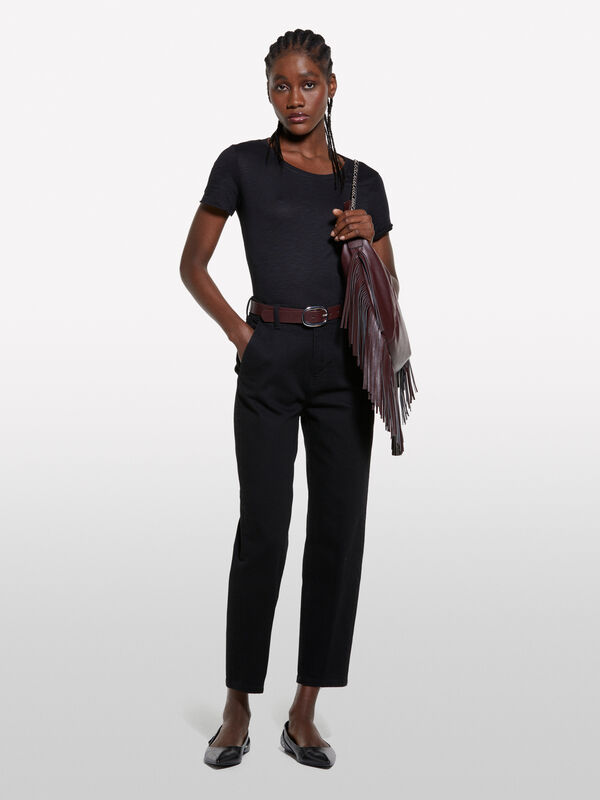 T-shirt noir à col rond - t-shirts à manches courtes pour femme | Sisley