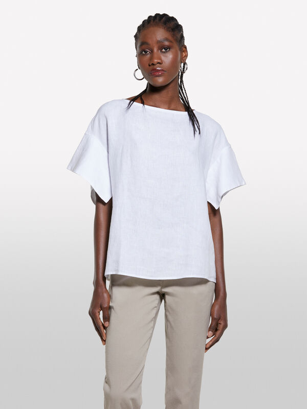 Blouse blanche en 100% lin - blouses pour femme | Sisley