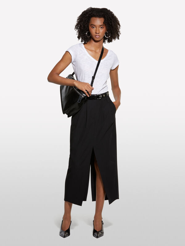 Jupe midi noire avec fente - jupes midi, jupes mi-longues femme | Sisley