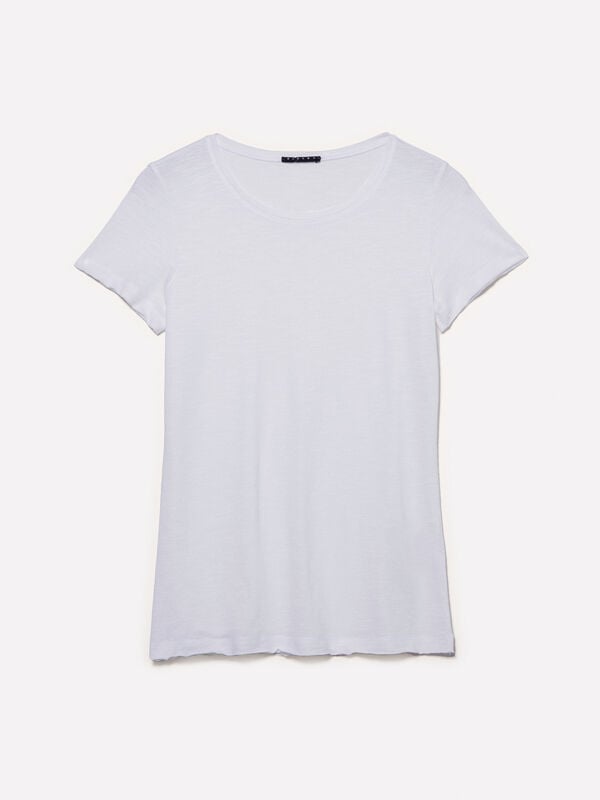 T-shirt blanc à col rond T-shirt blanc à col rond - t-shirts à manches courtes pour femme | Sisley