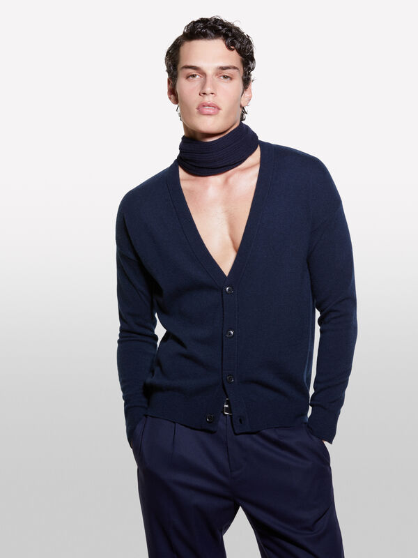 Gilet regular bleu foncé  - cardigans pour homme | Sisley