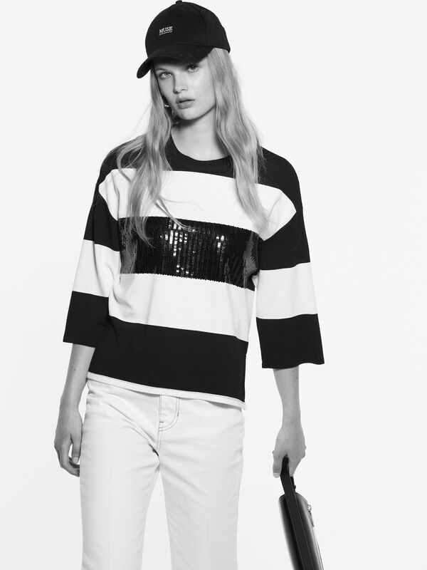 T-shirt rayé à paillettes - t-shirts à manches courtes pour femme | Sisley
