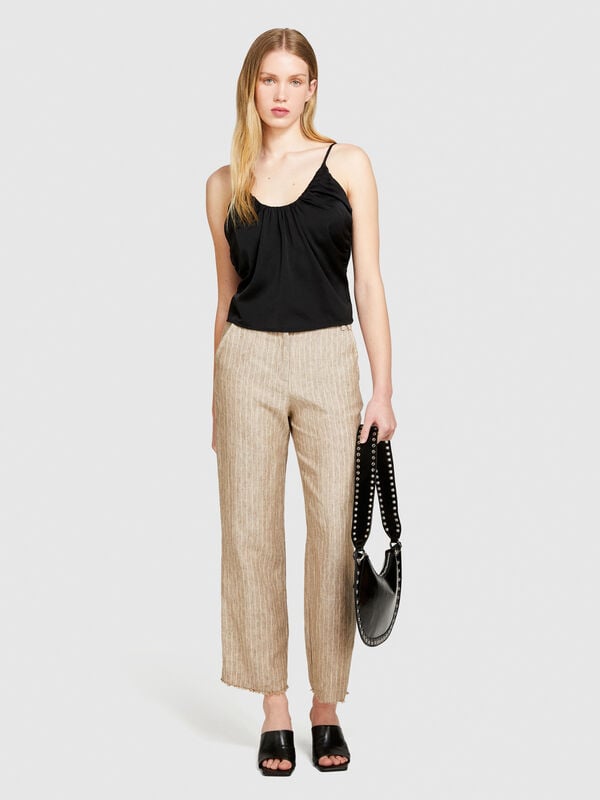 Pantalon rayé 100 % lin - pantalons regular pour femme | Sisley
