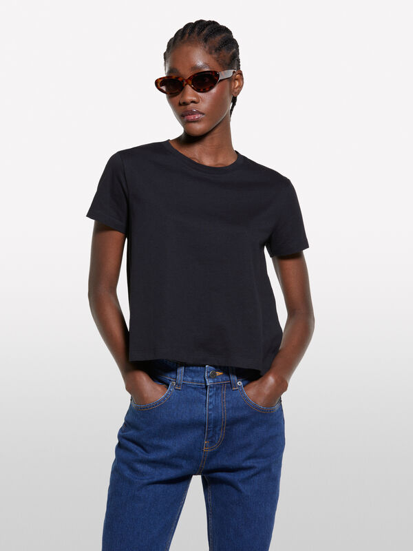 T-shirt coupe boxy noir - t-shirts à manches courtes pour femme | Sisley