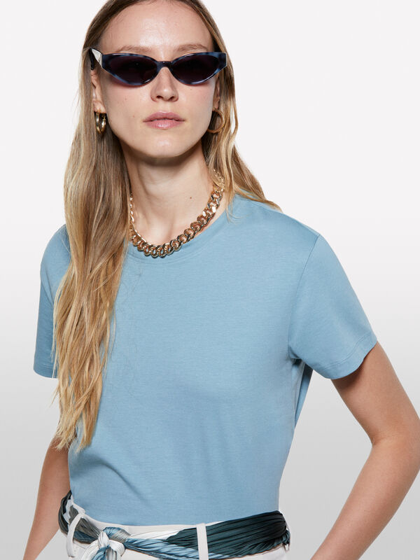 T-shirt bleu poudre coupe carrée - t-shirts à manches courtes pour femme | Sisley