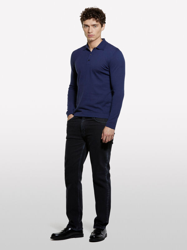 Polo en tricot bleu foncé - pulls col en v pour homme | Sisley