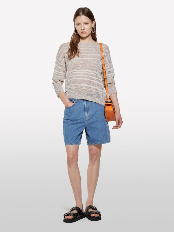 Pull rayé beige avec lurex - pulls à encolure bateau pour femme | Sisley
