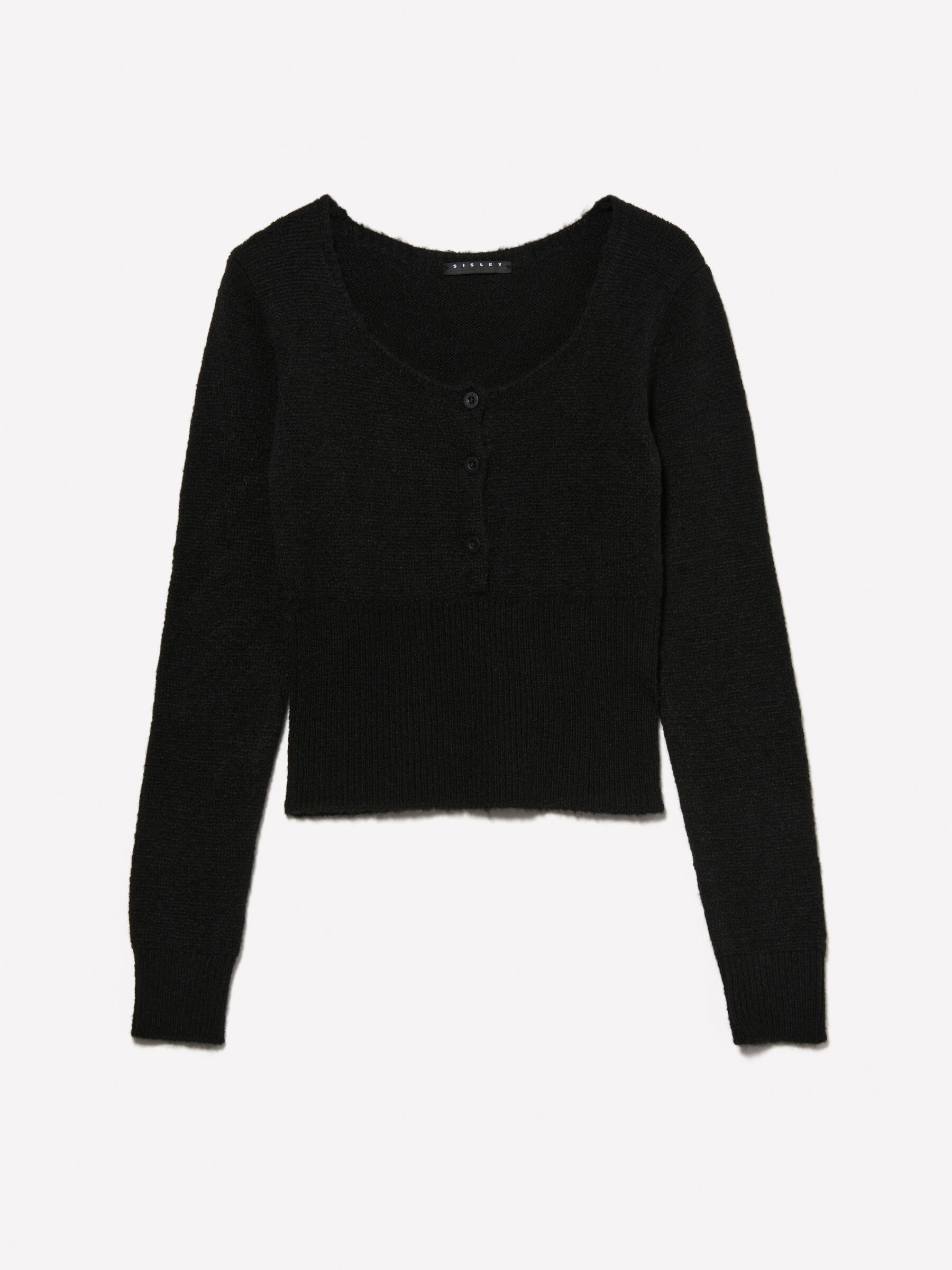 Pull court noir a petits boutons Noir Sisley