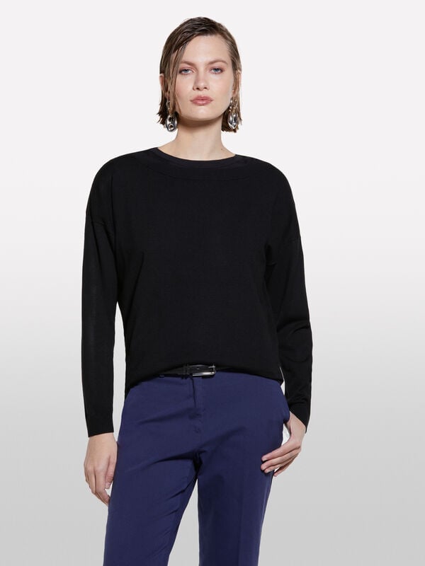 Pull noir à encolure bateau - pulls à encolure bateau pour femme | Sisley