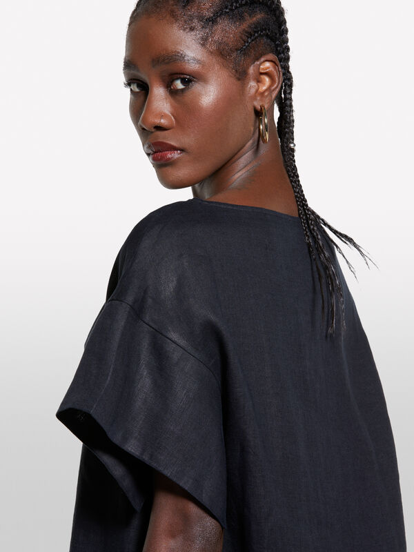 Blouse noire en 100% lin - blouses pour femme | Sisley