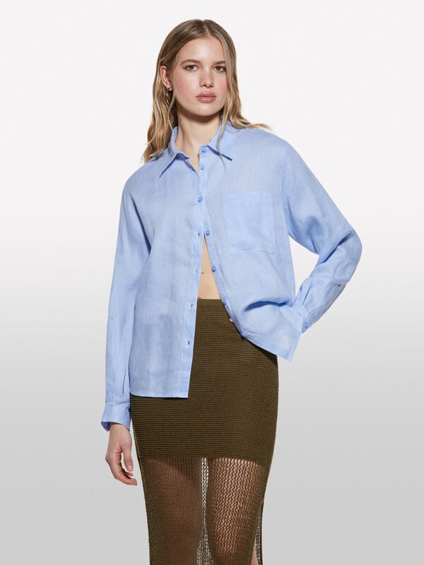 Chemise bleu clair en 100% lin - chemises pour femme | Sisley